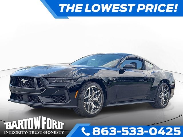 2026 Ford Mustang GT in Shadow Black — front three-quarter view