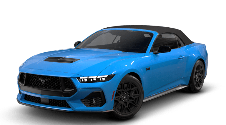 2026 Ford Mustang GT Premium in Grabber Blue Metallic — front three-quarter view
