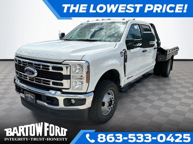 2026 Ford F-350SD XL MONROE G2 FLATBED in Oxford White — front three-quarter view