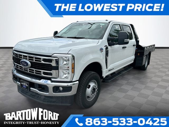 2026 Ford F-350SD XL MONROE G2 FLATBED in Oxford White — front three-quarter view