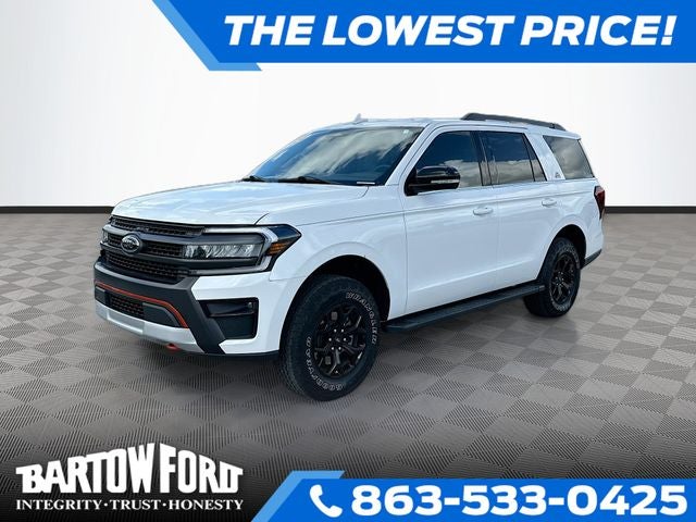 2024 Ford Expedition Timberline in White Metallic — front three-quarter view