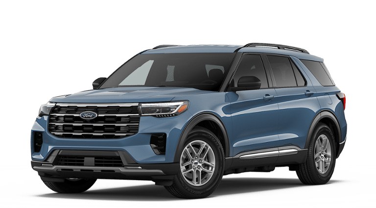 2026 Ford Explorer Active in Vapor Blue — front three-quarter view