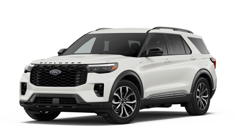 2026 Ford Explorer ST-Line in White Metallic — front three-quarter view