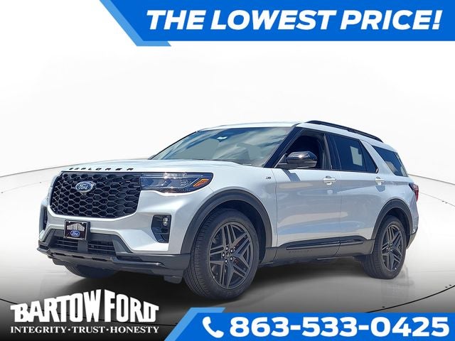 2026 Ford Explorer ST-Line in White Metallic — front three-quarter view