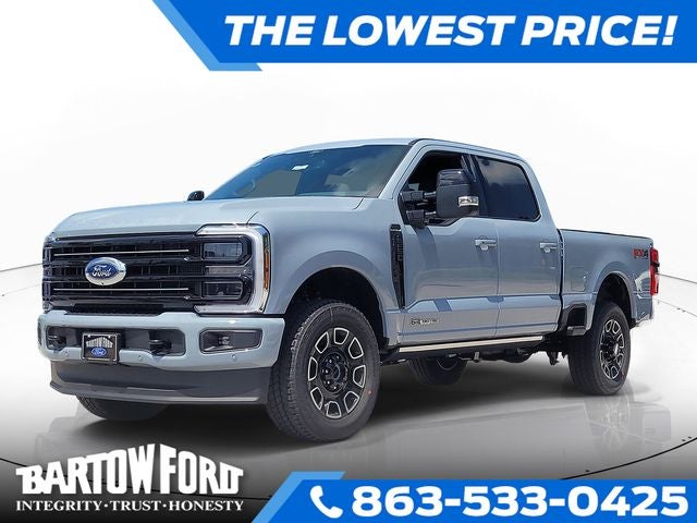 2026 Ford F-250SD Platinum 4WD CREW CAB in Gray Metallic — front three-quarter view