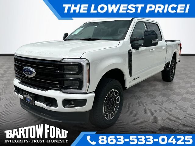 2026 Ford F-250SD Platinum 4WD CREW CAB in White Metallic — front three-quarter view