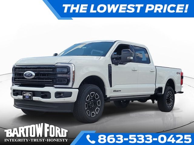 2026 Ford F-250SD Platinum 4WD CREW CAB in White — front three-quarter view