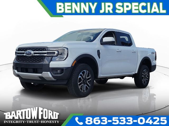 2026 Ford Ranger Lariat in Oxford White — front three-quarter view