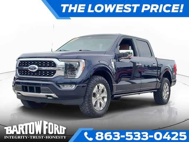 2022 Ford F-150 Platinum 3.5 ECOBOOST in Antimatter Blue Metallic — front three-quarter view