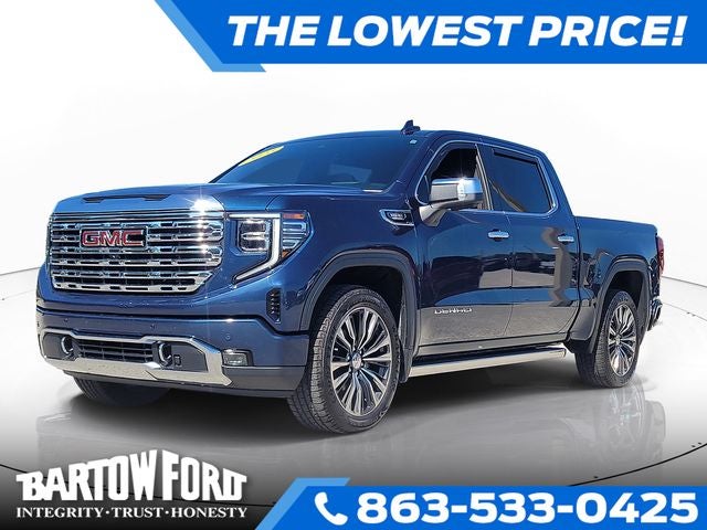 2023 GMC Sierra 1500 Denali DURAMAX DIESEL in Pacific Blue Metallic — front three-quarter view