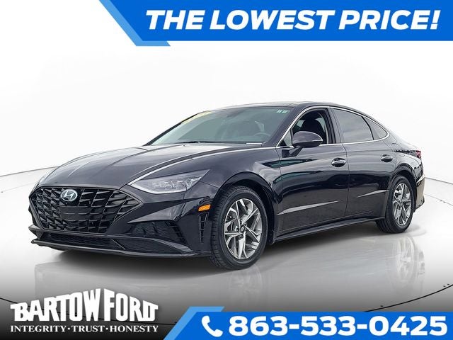 2023 Hyundai Sonata SEL in Carbon Blue — front three-quarter view